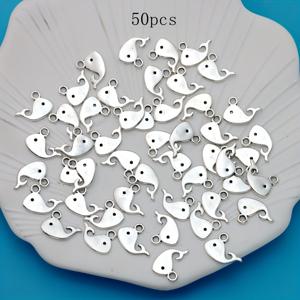 TEMU 50개 소규모 비즈니스 용품 아연 합금 도금 앤티크 은색 고래 참 펜던트 참 팔찌 목걸이/귀걸이 고래 펜던트 주얼리 제작용 아연 합금 패션 오션 펜던트 (주얼리 및 추가품용) - 목걸이, 팔찌에 적합