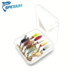 TEMU 10개 SPEXIUM 플라이 베이트 세트 (상자 및 회전 스팽글 포함), 빵벌레, 생물 곤충, 썩은 고기, 파리, 미끼, 송어, 배스 미끼