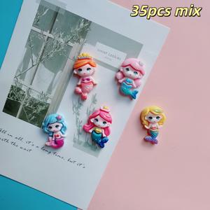 TEMU 귀여운 만화 인어 공주 레진 장식 35개 세트 - 다양한 부드러운 색상, 고품질 레진, 기발한 디자인, 펜던트 주얼리 제작에 적합