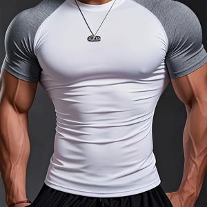 TEMU 남성용 스포티 캐주얼 크루넥 반팔 티셔츠, 통기성 및 신축성, 속건성 및 흡습성, 애슬레틱 스타일, 슬림핏, 평상복, 달리기, 헬스장, 운동, 트레이닝, 데일리웨어에 적합 - 십대 및 성인을 위한 이상적인 선물