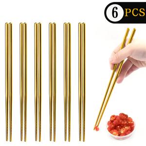 TEMU 3/6개입 고급 스테인리스 스틸 젓가락 세트, 미끄럼 방지 및 내열성 특징, 식기세척기 사용 가능, 가정, 호텔, 레스토랑, 크리스마스 및 할로윈에 적합