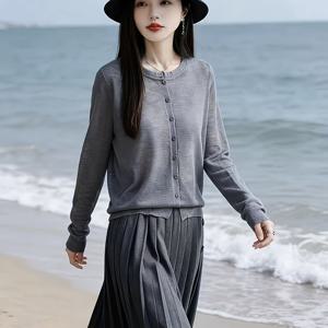 TEMU 2026년 여름 신상 여성용 선크림 긴팔 상의, 아이스 쿨 통기성 대나무 라운드넥 루즈핏 에어컨 셔츠, 캐주얼 바캉스 다용도 셔츠