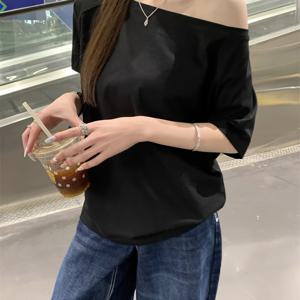 TEMU 여름 Y2K 캐주얼 패션 루즈핏 활용도 높은 원숄더 반팔 티셔츠 여성용 오프숄더 상의