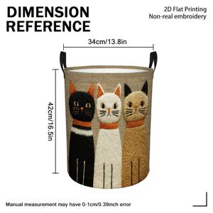 TEMU 2D 평면 프린팅, 실제 자수가 아닌 자수 세 마리 고양이 보관 바구니, 가볍고 내구성 좋음, 옷, 장난감, 욕실, 옷장용, 2D 평면