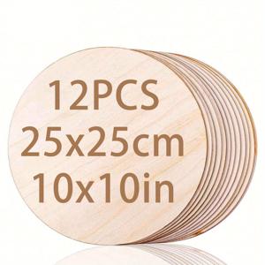 TEMU 4/8/12개입, 25X25cm / 10X10인치 원형 나무 보드, 공예 및 장식, 이름표, 홈 데코, 친구 및 가족을 위한 선물, 레이저 커팅, 열전사, 건축 모델