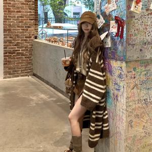 TEMU 한국 스타일 게으른 빈티지 후드 가디건 여성 가을 겨울 루즈핏 부드러운 롱 스웨터 코트