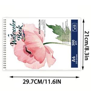 TEMU 15매 A4/A5 스파이럴 바운드 수채화 책 | 300Gsm 등급 거친 두꺼운 종이 | 우아한 수채화 대추초 꽃 커버 | 수채화 및 습식 미디어용 번짐 방지 페이지 | 내구성 있는 제본 | 식물 수채화 예술에 이상적