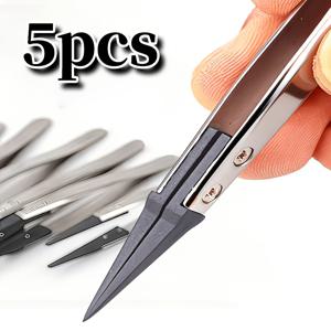 TEMU 5 ESD 259A 정밀 정전기 방지 탄소 섬유 핀셋은 스테인리스 스틸로 제작되었으며, 수공예, 보석, 전자 제품 및 기타 분야에 적합합니다. 전기 공급이 필요하지 않으며, 공정 생산을 위해 특별히 설계되었습니다.