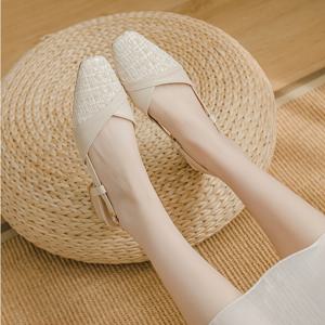 TEMU 사각 힐, 원 스트랩 버클, 마이크로파이버 샌들, 로우 힐 (3cm 미만), 여성 신발