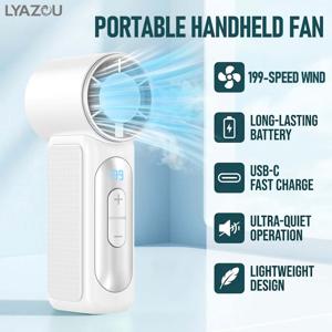 TEMU LYAZOU 2026 신형 휴대용 핸디팬, 터보 차지 고속 에어 공급, 199단 초고속 팬, 1800mAh 대용량 배터리, 미니 선풍기, 충전식, 가볍고 컴팩트, 휴대 용이, 여행, 사무실, 캠핑, 메이크업에 적합