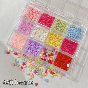 TEMU 480개 12칸 마카롱 컬러 3D 레진 하트 네일아트 참 세트 (박스포장)