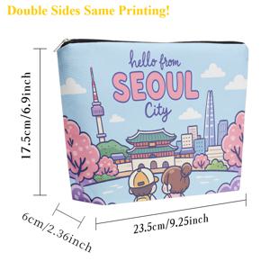 TEMU 메이크업 가방 1개, 서울 풍경 린넨 지퍼형 화장품 가방, 대용량 세면도구 파우치, 귀여운 패션 지갑형 휴대용 수납 가방, 여행용 화장품 가방, 휴일 선물