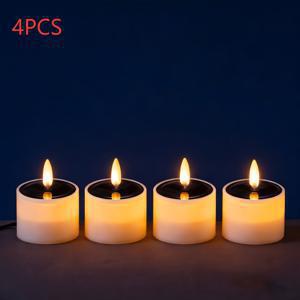 TEMU 4개입 태양광 LED 티라이트 | 따뜻한 노란색 야외 캔들 램프 | 44 | 황혼에서 새벽까지 센서가 있는 깜박이는 태양광 양초 | 배터리 작동 | 창문 랜턴 장식, 발코니, 정원, 파티오, 라마단 휴일용 LED 봉낭 티라이트