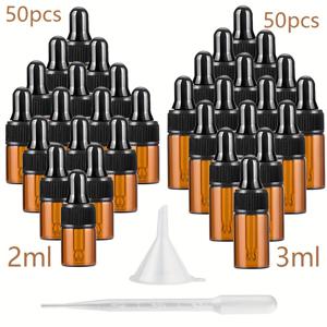 TEMU 100개입 2ml/3ml 앰버 미니 유리 스포이드 병, 에센셜 오일 여행용 유리 눈땀 스포이드가 있는 작은 앰버 병 (2ml/3ml 각 50개입)