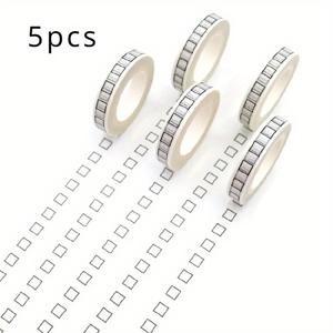 TEMU 8mm x 10m 크기의 5개 세트 사각 와시 테이프, 드래프팅, 스크랩북, 사무용품용 쉽게 찢어지는 접착 마스킹 테이프