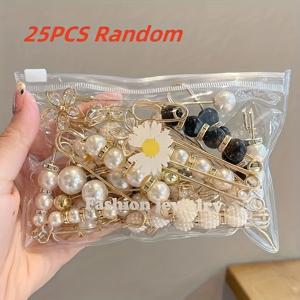 TEMU 랜덤 사이즈 여성용 엘레강스 웨이스트 핀 25개 세트, 다양한 상황에 활용 가능한 다기능 제품. 옷과 스커트 고정, 허리밴드 조임, 허리 사이즈 축소, 미끄럼 방지, 스카프 클립으로 사용 가능. 일상복 및 선물용으로 완벽한 액세서리