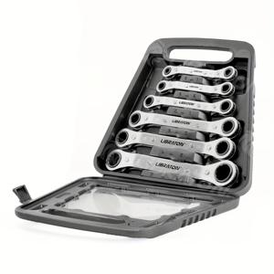 TEMU LIBRATON 6pcs 오프셋 라쳇 렌치 세트, CR-V 스틸 재질, 12-Point 박스 엔드 (6-19mm), 차량 및 기계 유지 보수를 위한 좁은 공간에서 낮은 사용을 위해 설계됨, 보관 케이스 포함