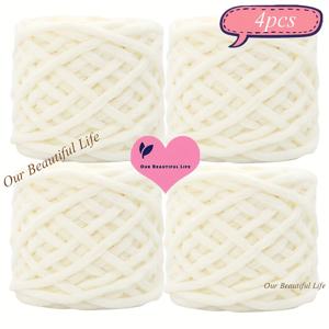 TEMU 4개/팩 380G/13.4Oz 초대형 폴리에스터 얀 고품질 쉐닐 수제 얀 부드러운 대형 두꺼운 얀 손뜨개 및 코바늘 프로젝트용, 스카프, 모자, 담요 | 다양한 색상으로 제공되는 청키 얀 텍스처 얀, 소프트 얀 (95G X 4개)