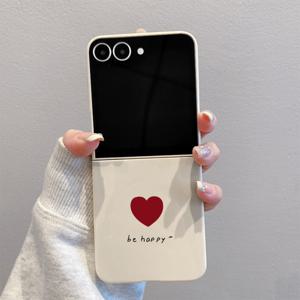 TEMU 레드 하트 풀커버 F130 상하단 접이식 화이트 TPU 휴대폰 케이스, 삼성 갤럭시 Z 플립 7, 삼성 갤럭시 Z 플립 6, 삼성 갤럭시 Z 플립 5, 삼성 갤럭시 Z 플립 4/3 5G용, 삼성 갤럭시 Z 플립 7 SE/FE용, 풀커버 낙하 방지, 슬림하고 가벼운 디자인