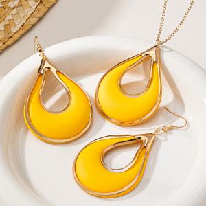 TEMU 패션 신상 3종 세트 귀걸이와 목걸이, 심플하고 우아한 여성용 크리에이티브 물방울 메탈 스프레이 페인트 귀걸이와 목걸이 세트