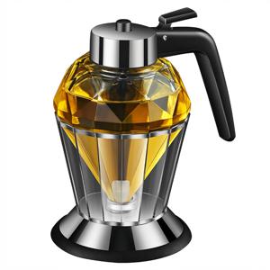 TEMU 1개 물방울 떨어지지 않는 유리 꿀 디스펜서 스탠드 포함 - 200ml 누르면 분출되는 시럽병, 스타일리시한 패턴 단풍나무 시럽 디스펜서, 시럽, 소스 및 꿀 보관용, 주방 및 아침 식사용, 누수 방지 및 세척이 쉬운 보관 용기