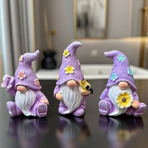 TEMU 부활절 보라색 노움 장식상 3개 세트, 에이지드 수지 조각상, 봄 정원 미니어처 조경 악센트, 이끼 화분 장식, 원예 애호가 선물, 판타지 스타일 예술 장식품