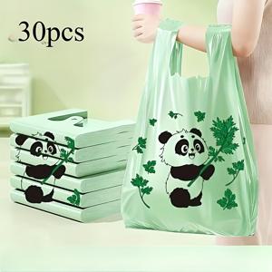 TEMU 30개 녹색 대나무 판다 패턴 비닐 봉투, 다용도 쇼핑백, 소매점, 쇼핑몰 및 상품 쇼핑용 튼튼한 비닐, 의류 보관 백, 주방 쓰레기 봉투