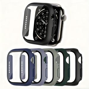 TEMU 애플 워치 시리즈 11/10/9/8/7/SE/6/5/4 (46mm 42mm 45mm 44mm 41mm 40mm)용 하드 케이스 강화유리 스크린 보호 필름 케이스 5개, 슬림 가드 범퍼 풀커버, 데일리/파티 선물, 다양한 색상 선택 가능