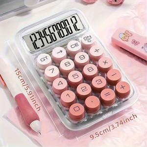 TEMU 투명 도파민 계산기 - 대형 디스플레이, 12자리 클리어 입력 (전원/CE 키 포함), 내구성 좋은 디자인, 배터리 불필요 (AAA 배터리 필요), 가정용 및 신학기 필수품, 태양광 배터리 듀얼 전원