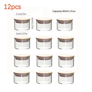 TEMU 10개/12개 세트 40ml 밀폐 투명 둥근 대나무 뚜껑 유리 보관용기, 차, 향신료, 미니 보관용기