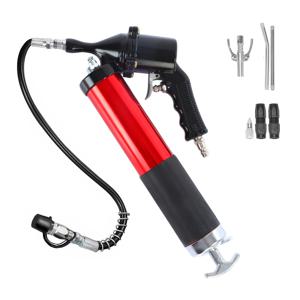 TEMU 그리스건, 6000psi 공압식 고강도 그리스건, 그리스 14온스 수납 가능, 18.5인치 호스 1개, 플랫엔드 커플러 1개, 바브드 셀프록king 호스 클램프 1개, 금속 엘보우 피팅 1개 포함. 차량, 트랙터, RV, 자동차, PTO 샤프트, 스티어링 실린더, 서스펜션 부품, 잔디깎이, 드라이브샤프트 등 자동차 및 산업용 윤활에 적합. 레드