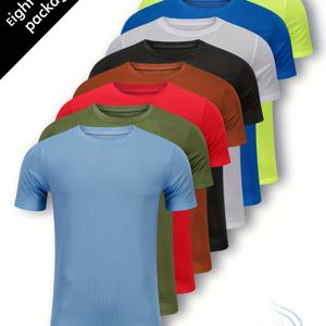 TEMU 8pcs 세트 남성용 반팔 속건성 통기성 스포츠 티셔츠 성인용 땀 흡수 경량 러닝 농구 축구 훈련 헬스장 훈련 캐주얼 라운드넥 상의, 땀 방지