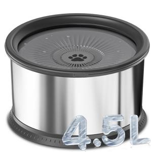 TEMU 4.5L/152Oz 강아지 물통, 흘림 방지 스테인리스 스틸 슬로우 워터 볼 (중대형견용), 대용량 튐 방지 강아지 슬로우 워터 피더 (미끄럼 방지 매트 포함), 회색