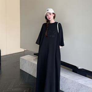 TEMU 플러스 사이즈 - 플러스 사이즈 - 여름 가을 플러스 사이즈 플래시 프린트 루즈핏 반팔 패션 나이 감추기 게으른 캐주얼 오버 더 키넥 롱 드레스 이지 스타일