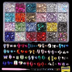 TEMU 네일용 24칸 유리 라인스톤, 다양한 모양 플랫백 네일 젬 1.5-4mm 원형 , 샴페인 골드, 제트 블랙, AB, 핑크 AB, 레드 시암, 로열 블루, 사파이어, 페리도트, 에머얼드