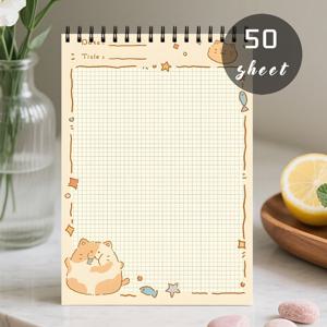 TEMU 1개 귀여운 고양이 격자 노트, 만화 고양이 디자인 스프링 데일리 플래너 노트북, 업무 및 저널링을 위한 태스크 체크리스트 정리 액자 패드, 물고기와 별 장식의 메모 쓰기 용지, 사무실 플래너