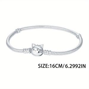 TEMU 1개 925 실버 도금 동물 고양이 팔찌, 우아한 반려동물 뱀 뼈 팔찌 여성용 참 장식 비즈 펜던트 주얼리 제작, 가족 및 친구 데일리 착용, 생일, 파티, 기념일, 발렌타인데이, 어버이날 이상적인 선물