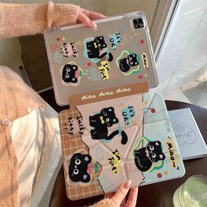 TEMU 삼성 갤럭시 탭 S10/S7+/S8+/S9+/S9 FE/S10+, 탭 S6 Lite, 탭 A7/A8/A9+용 만화 작은 검은 고양이 다중 접이식 케이스 1개