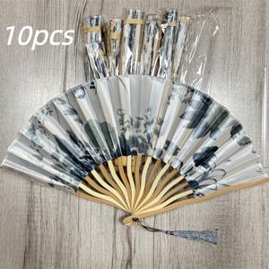 TEMU 10개 중국 일본 스타일 실크 부채 접이식 부채 웨딩 부채 예술 선물 댄스 손 부채 빈티지 대나무 접이식 휴대용 꽃 부채