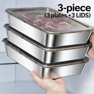 TEMU 3개 레이저 SUS316 스테인리스 스틸 식품 보관 용기, 누수 방지 및 쌓을 수 있음, 공간 절약, 신선도 유지용 밀폐 뚜껑 포함, 식사 준비, 과일, 육류, 채소, 남은 음식, 냉장고, 주방, 야외 사용, 냉동고에 적합