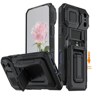 TEMU 휴대폰 케이스 - 아이폰 17 Pro Max 지갑 카드 홀더 케이스 [3-5 카드]용 기계 스타일 시리즈, 견고한 반자동 카드 슬롯 및 킥스탠드 케이스, 아이폰 13/14/15/16 Pro Max (매트 블랙)