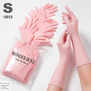 TEMU WONDER BEIGE 니트릴 일회용 장갑 12인치 핑크 통기성 신축성 다용도 손 장갑, 일상 가정용 청소, 실내 청소, 세탁 작업 여성 남성 남녀 공용 편안한 착용감
