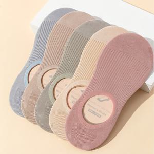 TEMU 여성용 여름 쇼츠양말 5켤레 - 초슬림 통기성 노쇼 양말, 미끄럼 방지 밑창 및 스테이 온 기술, 캔디 색상, 스니커즈 및 운동화용 - 매일 신는 캐주얼용 투명 양말