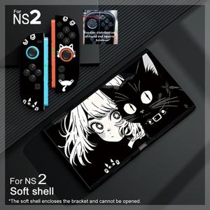TEMU 스위치 NS2 귀여운 애니메이션 소녀와 검은 고양이 케이스 - 충격 방지, 스크래치 방지 소프트 TPU 커버, 정밀한 버튼 컷아웃, 가벼운 디자인, 게이머와 애니메이션 팬을 위한 이상적인 선물, 재미있는 디자인, 내구성, 휴대용 콘솔 보호 케이스, 장난기 넘치는 미학, 꼭 맞는 핏, 게이밍 쉘, 캐주얼 게이머