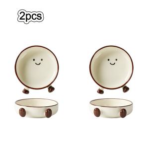TEMU 2개 3.3인치 창의적인 세라믹 딥핑 볼, 작은 발, 귀여운 미소 패턴 미니 접시 (간장, 스시, 조미료 & 사이드 디쉬용), 가정, 피크닉, BBQ, 파티에 적합