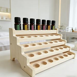 TEMU 뷰티 살롱 에센셜 오일 병 홀더, 탁상용 매니큐어 정리함, 원목 계단식 수납 선반, 에센셜 오일/립스틱/매니큐어용 범용 소형 병 보관대, 다층 화장대 탁상용 정리함, 5-20ml 병용 에센셜 오일 진열대 (병 미포함)