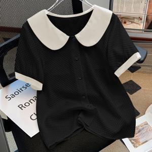 TEMU 플러스 사이즈 - 플러스 사이즈 - 플러스 사이즈 여성 캐주얼 출퇴근 블라우스, 피터팬 칼라 및 컬러 블록 디자인, 간편한 봄/여름 스타일