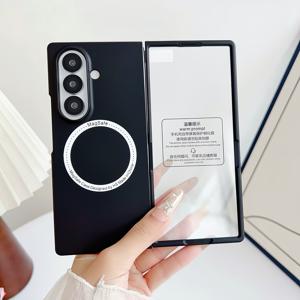 TEMU 갤럭시 Z 폴드7/6/5/4/3 호환용 마그네틱 휴대폰 케이스, 액정保护필름 포함 보호 커버, 10가지 색상 선택 가능, 새로운 트렌디한 스킨감 하드 케이스