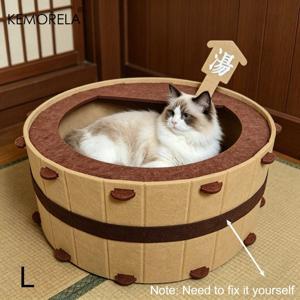 TEMU KEMORELA 온센 스푼 모양 고양이 침대 및 인터랙티브 펠트 하우스 - 소형/중형 고양이, 토끼에게 적합한 이중 용도 고양이 빌라 - 놀이 및 수면, 은신처, 고양이 스크래칭 보드용 내구성 시스템 - 이 여름에 반려동물을 