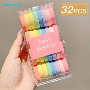 TEMU Marcolor 32개 소프트 그라데이션 헤어 타이 세트 - 초탄성, 무지 헤어 밴드, 투명 보관 케이스 포함; 손상 없는 탄성 헤어 타이, 여성용 디자인 - 데일리 착용 및 스타일링 필수품. 랜덤 태그